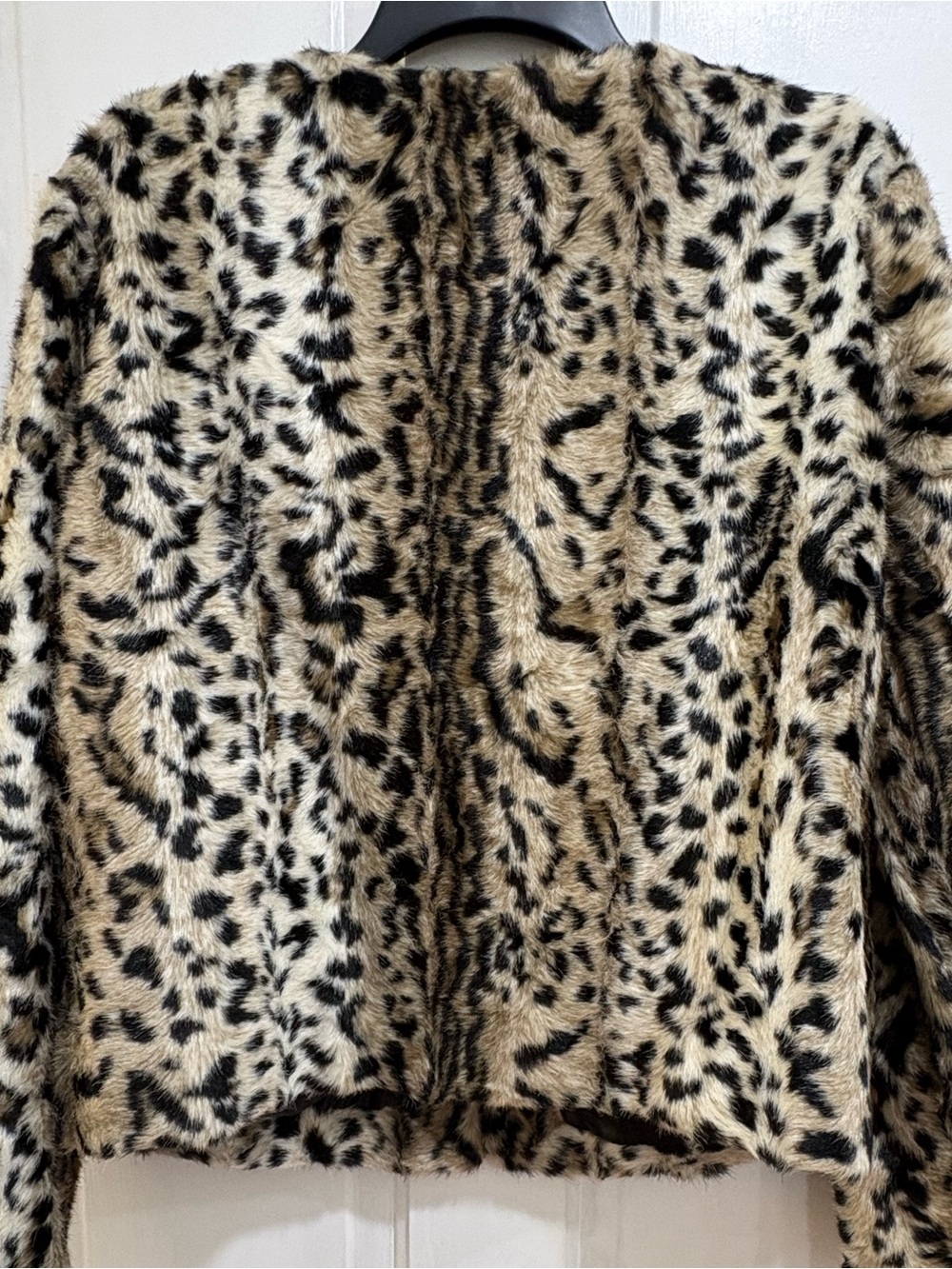 Express Leopard-Print Faux Fur Short Jacket in Cream and Black - Picture 7 of 7